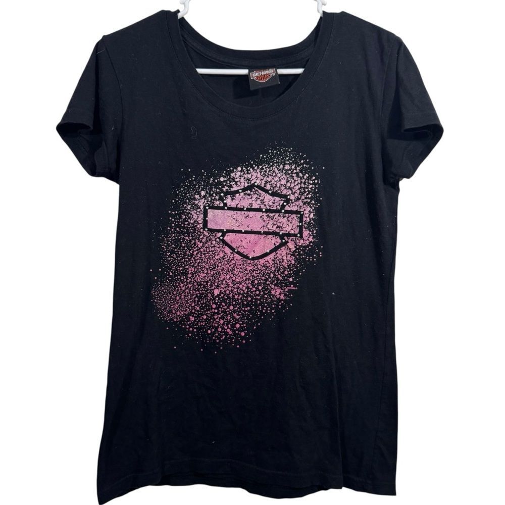 Harley Davidson Pink Rhinestone Short Sleeve Graphic T-Shirt